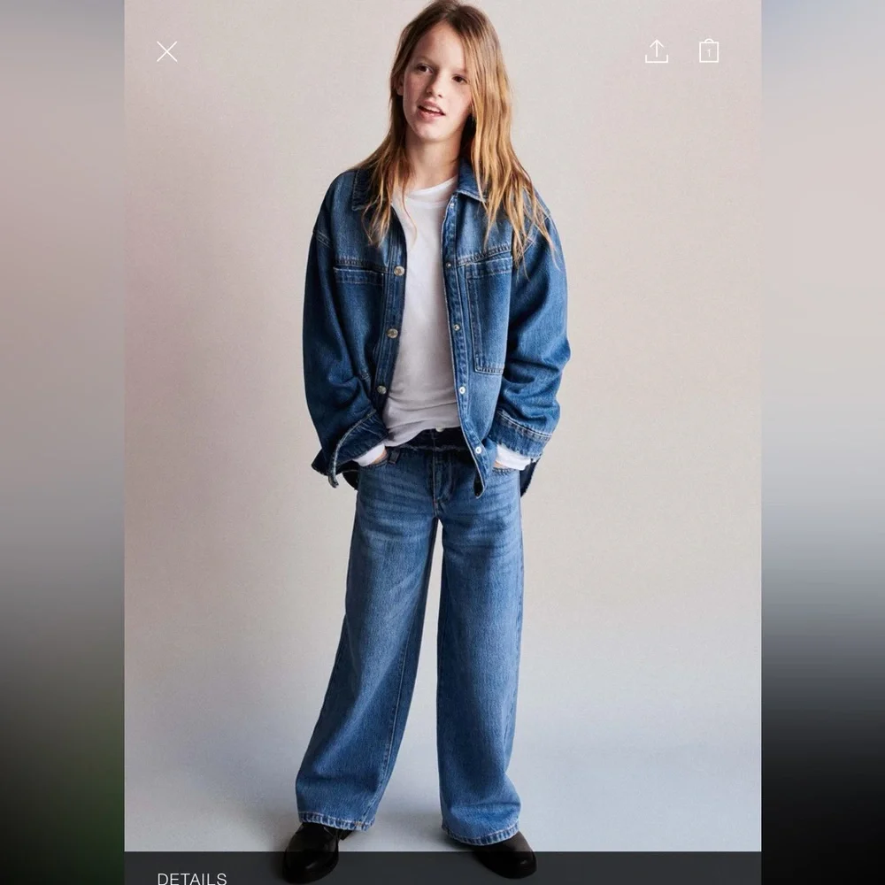 Zara kids, blue, wide leg double waist jeans, 10 years